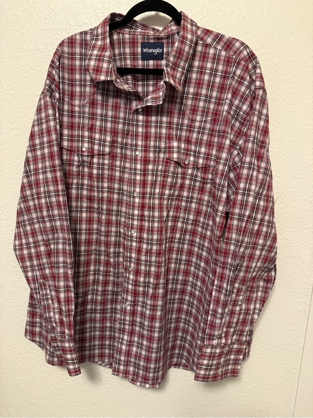 Wrangler Red and White Plaid Button-Down‎ Shirt